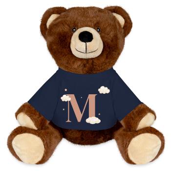 Buchstabe m bewölkt Sterne - MiniFeet® RecycelBär® Braun - French Navy - Vorne