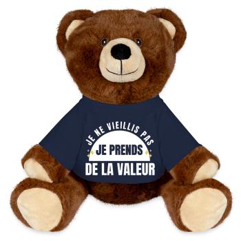Ich werde nicht alt, ich steigere meinen Wert - MiniFeet® RecycelBär® Braun - French Navy - Vorne