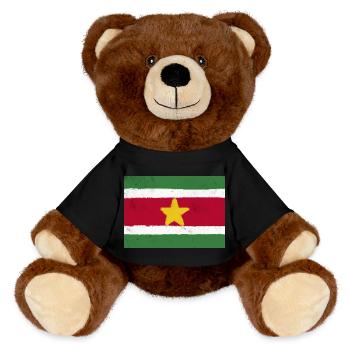 Flag of Suriname - MiniFeet® RecycelBär® Teddy Bear Brown - black - Front