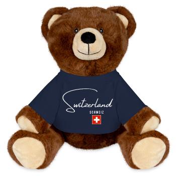Ich liebe die Schweiz, minimalistisches, schlankes Design - MiniFeet® RecycelBär® Braun - French Navy - Vorne