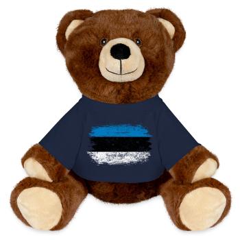 Blau-Weiße Pinselstrichflagge - MiniFeet® RecycelBär® Braun - French Navy - Vorne