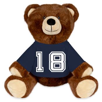 18.Geburtstag volljährig - MiniFeet® RecycelBär® Braun - French Navy - Vorne