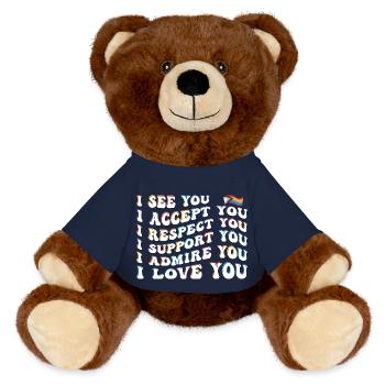 Proud Ally: I Accept, Respect, Support, Admire, - MiniFeet® RecycelBär® Teddy Bear Brown - french navy - Front
