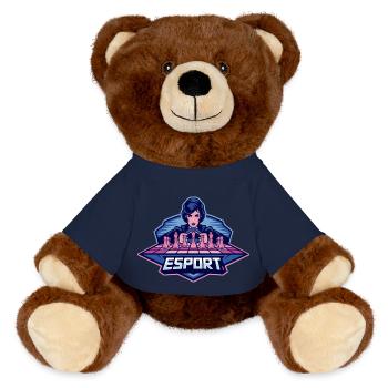 Queen Chess Pieces Sketch eSport game - MiniFeet® RecycelBär® Teddy Bear Brown - french navy - Front