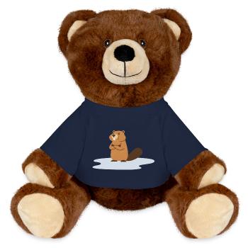 Frecher Biber in Pfütze / Beaver in Puddle - MiniFeet® RecycelBär® Teddy Bear Brown - french navy - Front