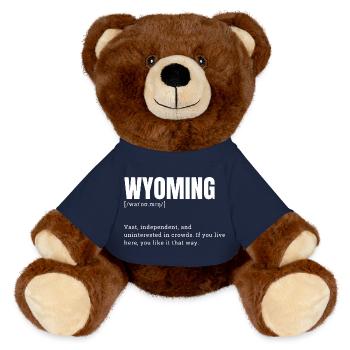 Wyoming Bold Terrain Typography - MiniFeet® RecycelBär® Teddy Bear Brown - french navy - Front