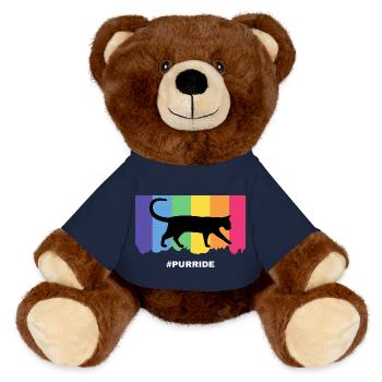Purride cat silhouette over rainbow stripes - MiniFeet® RecycelBär® Teddy Bear Brown - french navy - Front
