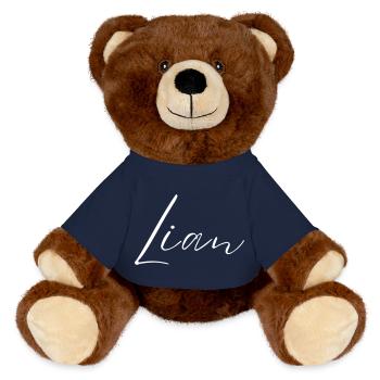 Lian Name T-Shirt Gift for Men - MiniFeet® RecycelBär® Teddy Bear Brown - french navy - Front