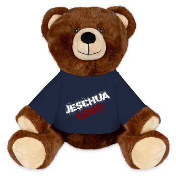 Jeschua lebt weiß-rot - MiniFeet® RecycelBär® Braun - French Navy - Vorne