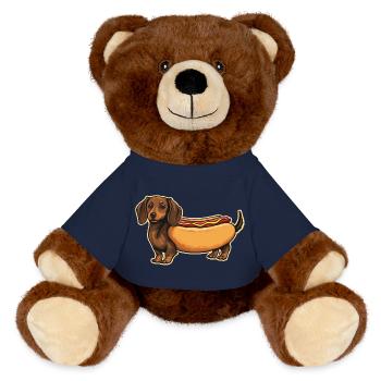Süßer Dackel Hot-Dog-Brötchen-Aufkleber - MiniFeet® RecycelBär® Braun - French Navy - Vorne
