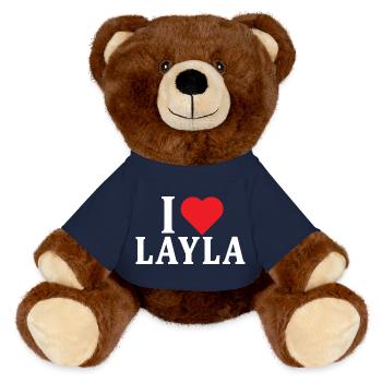 T-Shirt Ich liebe Layla T-Shirt Geschenkidee - MiniFeet® RecycelBär® Braun - French Navy - Vorne