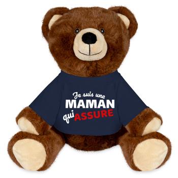 Citation Maman qui Assure - Expression Empowerment - Nounours RecycelBär® marron - bleu marine - Devant