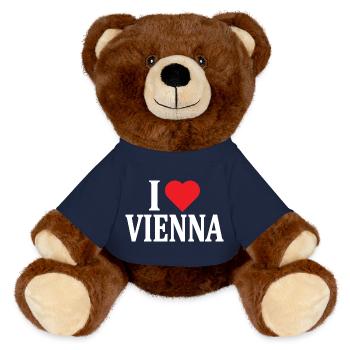 T-Shirt I love Vienna T-Shirt Geschenkidee - MiniFeet® RecycelBär® Braun - French Navy - Vorne