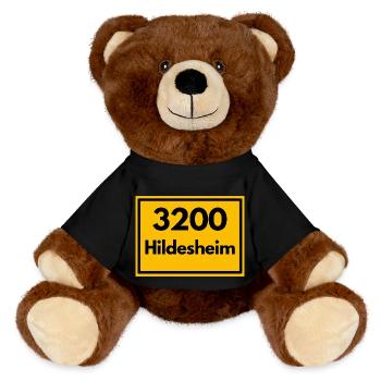 Ortsschild - damals Retro alte PLZ 3200 HILDESHEIM - MiniFeet® RecycelBär® Braun - Schwarz - Vorne