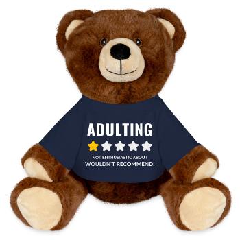 Skeptical Adulting Badge Design - MiniFeet® RecycelBär® Teddy Bear Brown - french navy - Front