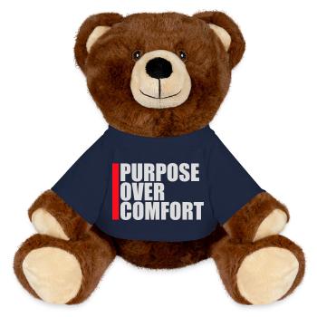 Purpose Over Comfort Motivation Mindset Wachstum - MiniFeet® RecycelBär® Braun - French Navy - Vorne