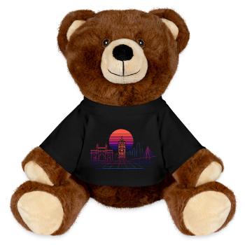 Neon Synthwave City Skyline - Mumbai - MiniFeet® RecycelBär® Teddy Bear Brown - black - Front