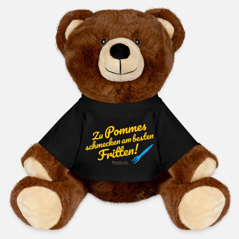 Witziges Spruchdesign mit Pommes und Frittens - MiniFeet® RecycelBär® Braun - Schwarz