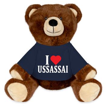 T-Shirt Io amo Ussassai T-Shirt Sardegna - MiniFeet® RecycelBär® Braun - French Navy - Vorne