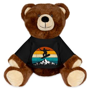 Snowboard, Halfpipe, Winter Sports, Retro Sunset - MiniFeet® RecycelBär® Teddy Bear Brown - black - Front