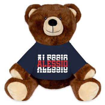 Alessio t-shirt t-shirt stacked text gift idea - MiniFeet® RecycelBär® Teddy Bear Brown - french navy - Front