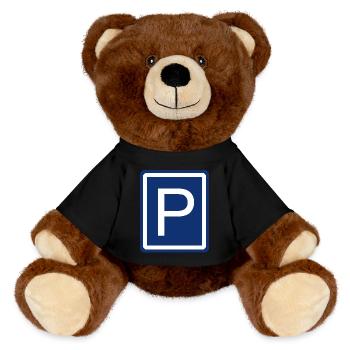 Parkplatz Auto Parkhaus Parkbucht Verkehrsschild - MiniFeet® RecycelBär® Braun - Schwarz - Vorne