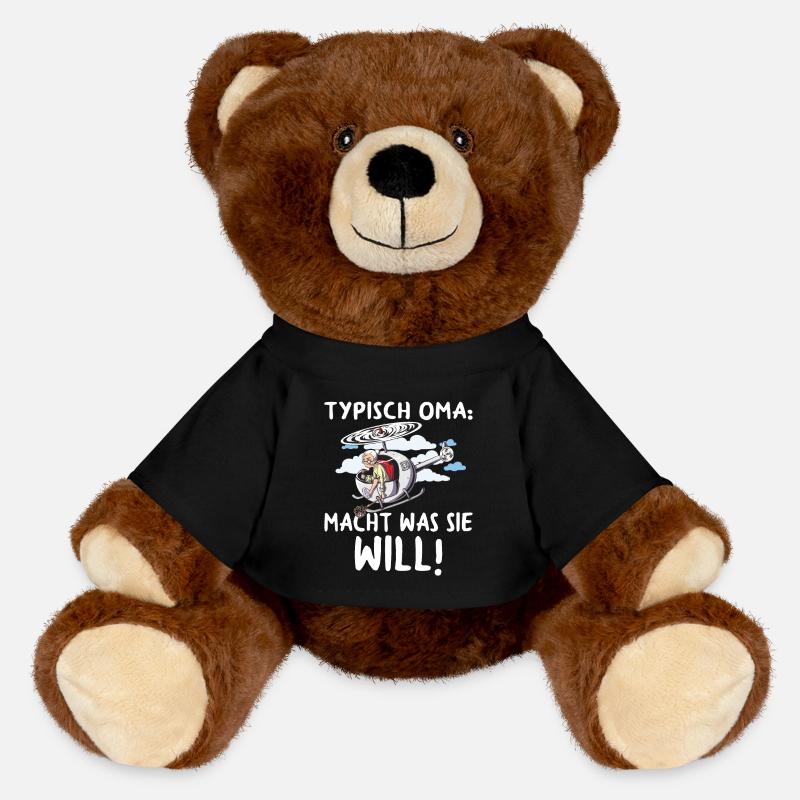 Typisch Oma Teppichklopfer Hubschrauber Aufpassen - MiniFeet® RecycelBär® Braun - Schwarz