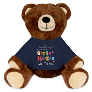 Kleine Menschen brauchen große Herzen - Danke - MiniFeet® RecycelBär® Braun - French Navy - Vorne