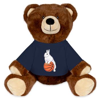 Rabbit Basketball Player Basketball - MiniFeet® RecycelBär® Teddy Bear Brown - french navy - Front