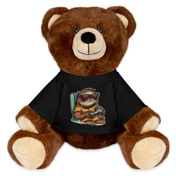 Sloth Gaming Gamer - MiniFeet® RecycelBär® Teddy Bear Brown - black - Front