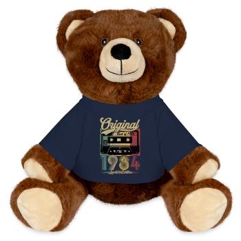 Vintage Anniversary 1984 Retro Kassette - MiniFeet® RecycelBär® Braun - French Navy - Vorne