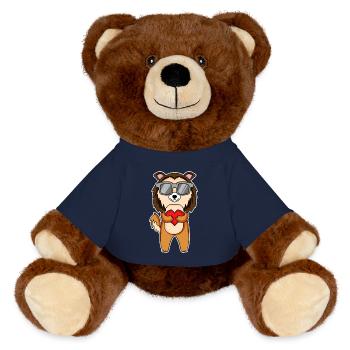Dog with heart and glasses - MiniFeet® RecycelBär® Teddy Bear Brown - french navy - Front