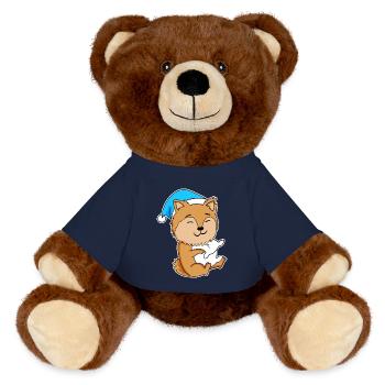 Pomeranian Sleeping Tiredness Dog - MiniFeet® RecycelBär® Teddy Bear Brown - french navy - Front