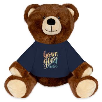 Have a good time happy and satisfied - MiniFeet® RecycelBär® Teddy Bear Brown - french navy - Front