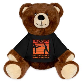 Wing Chun er kann erwachsene Männer zum Weinen bringen - MiniFeet® RecycelBär® Braun - Schwarz - Vorne