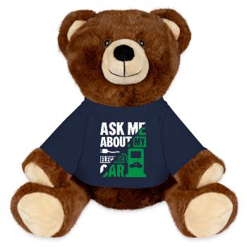 Ask Me About My Electric Car EV Car Driver - MiniFeet® RecycelBär® Teddy Bear Brown - french navy - Front
