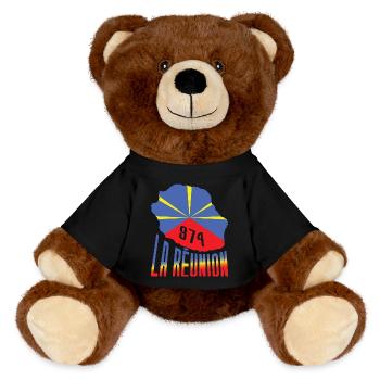 idee cadeau drapeau carte ile de la reunion 974 - Nounours RecycelBär® marron - noir - Devant