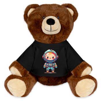 childishly designed spaceman - MiniFeet® RecycelBär® Teddy Bear Brown - black - Front