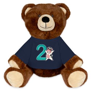 Motif 2e anniversaire Vache - Deux ans - Nounours RecycelBär® marron - bleu marine - Devant