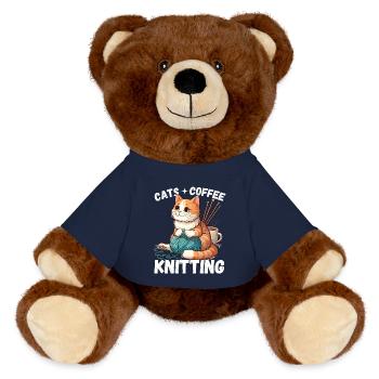 Chat café tricot laine fait à la main passe-temps mignon - Nounours RecycelBär® marron - bleu marine - Devant