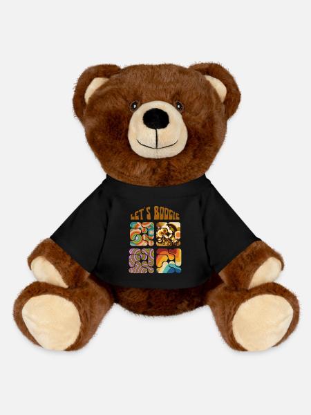 Let's boogie retro pattern - MiniFeet® RecycelBär® Teddy Bear Brown - black