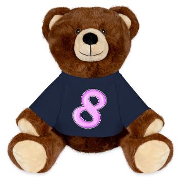 Zahl 8 Nummer Acht Motiv Rosa - MiniFeet® RecycelBär® Braun - French Navy - Vorne