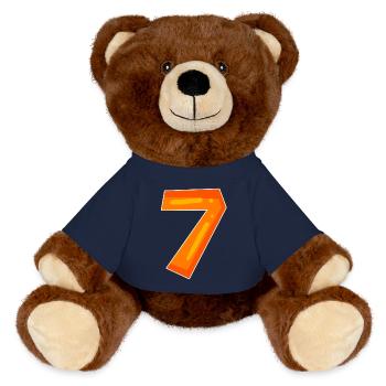 Zahl Sieben - Zahl 7 Nummer - MiniFeet® RecycelBär® Braun - French Navy - Vorne