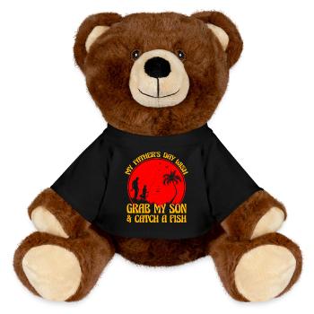 Mein Vatertagswunsch: Schnapp dir meinen Sohn und fange einen Fisch - MiniFeet® RecycelBär® Braun - Schwarz - Vorne