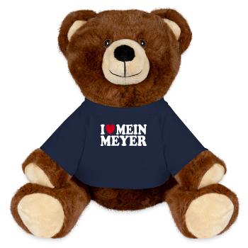 Ich liebe mein Meyer Spruch Familie Geschenkidee - MiniFeet® RecycelBär® Braun - French Navy - Vorne
