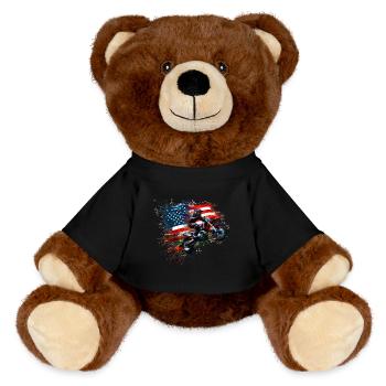 Independence Day Motocross American Flag - MiniFeet® RecycelBär® Teddy Bear Brown - black - Front