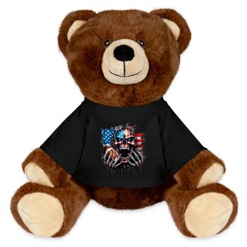 Patriotisches Totenkopf-Design American Football - MiniFeet® RecycelBär® Braun - Schwarz - Vorne
