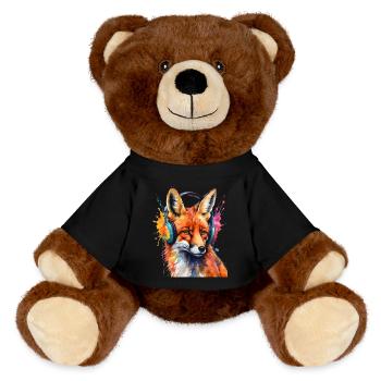 Fuchs Kopfhörer Musik Bunt Tier Design Print - MiniFeet® RecycelBär® Braun - Schwarz - Vorne