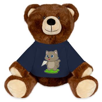 Avion en papier pour chat - Nounours RecycelBär® marron - bleu marine - Devant