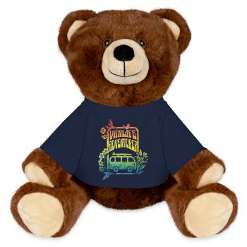 Vanlife - rainbow colour flowers - MiniFeet® RecycelBär® Teddy Bear Brown - french navy - Front